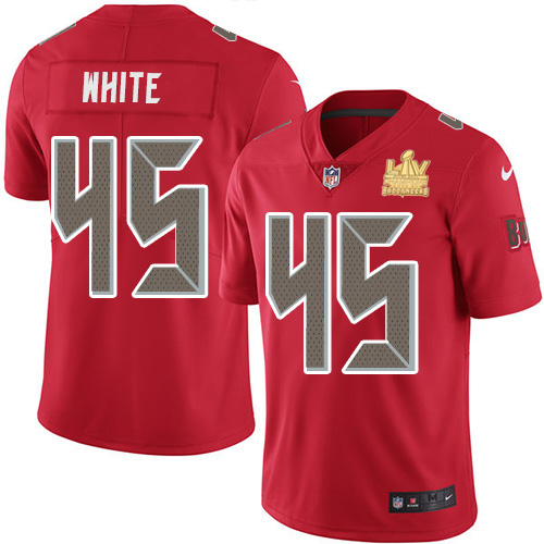 Nike Buccaneers #45 Devin White Red Men's Super Bowl LV Champions Patch Stitched NFL Limited Rush Jersey
