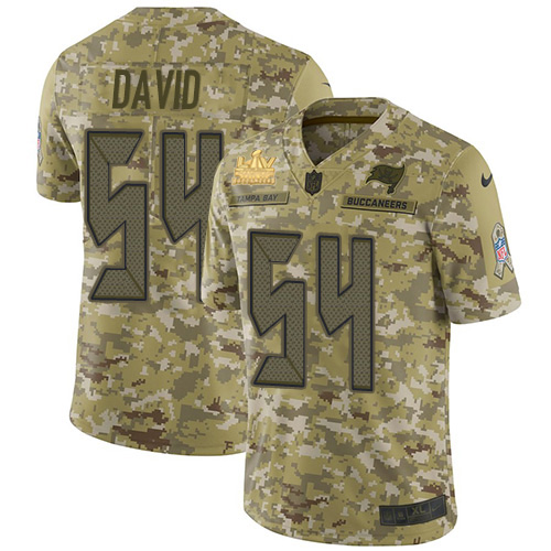 Nike Buccaneers #54 Lavonte David Camo Men's Super Bowl LV Champions Patch Stitched NFL Limited 2018 Salute To Service Jersey
