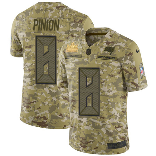 Nike Buccaneers #8 Bradley Pinion Camo Men's Super Bowl LV Champions Patch Stitched NFL Limited 2018 Salute To Service Jersey