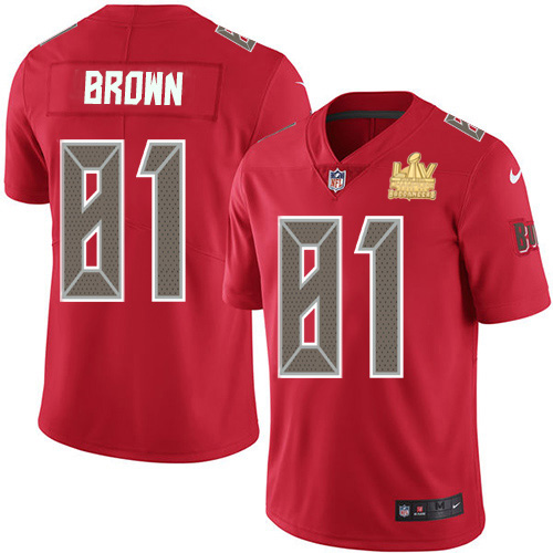 Nike Buccaneers #81 Antonio Brown Red Men's Super Bowl LV Champions Patch Stitched NFL Limited Rush Jersey