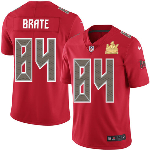 Nike Buccaneers #84 Cameron Brate Red Men's Super Bowl LV Champions Patch Stitched NFL Limited Rush Jersey
