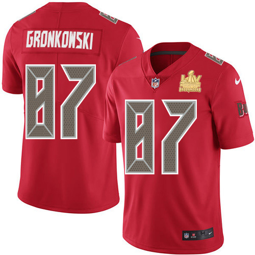 Nike Buccaneers #87 Rob Gronkowski Red Men's Super Bowl LV Champions Patch Stitched NFL Limited Rush Jersey