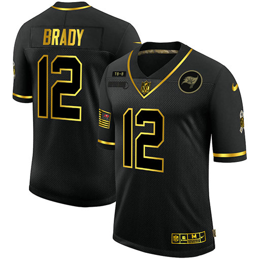 Nike Buccaneers 12 Tom Brady Black Gold 2020 Salute To Service Limited Jersey