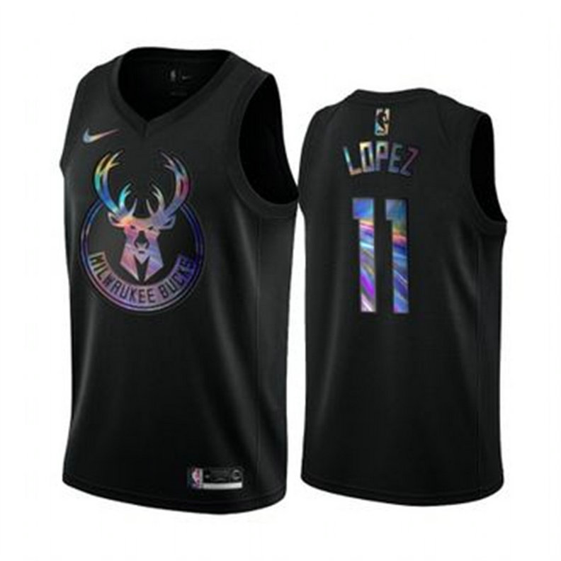 Nike Bucks #11 Brook Lopez Men's Iridescent Holographic Collection NBA Jersey - Black