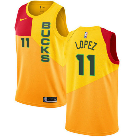 Nike Bucks #11 Brook Lopez Yellow NBA Swingman City Edition 2018 19 Jersey
