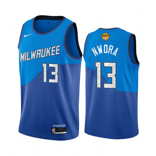 Nike Bucks #13 Jordan Nwora Men's 2021 NBA Finals Bound City Edition Jersey Blue