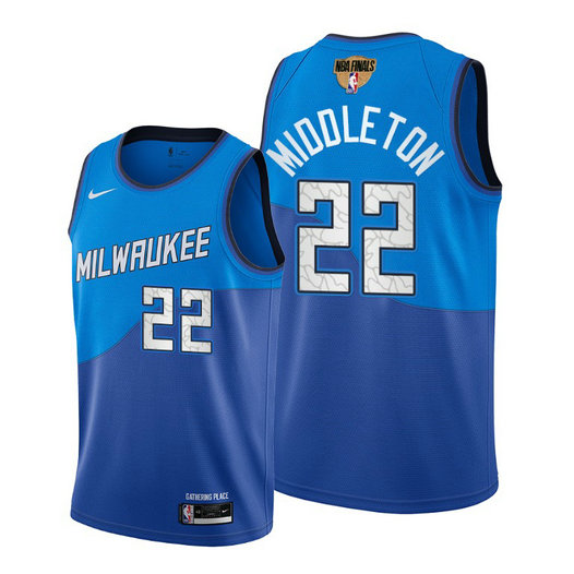 Nike Bucks #22 Khris Middleton Men's 2021 NBA Finals Bound City Edition Jersey Blue