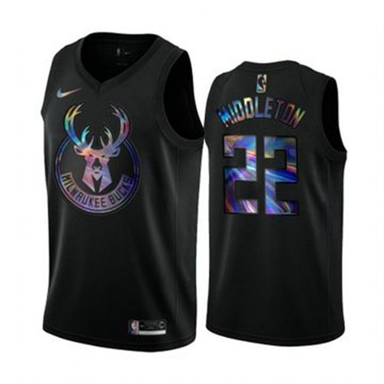 Nike Bucks #22 Khris Middleton Men's Iridescent Holographic Collection NBA Jersey - Black