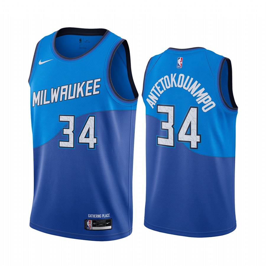 Nike Bucks #34 Giannis Antetokounmpo Blue NBA Swingman 2020-21 City Edition Jersey