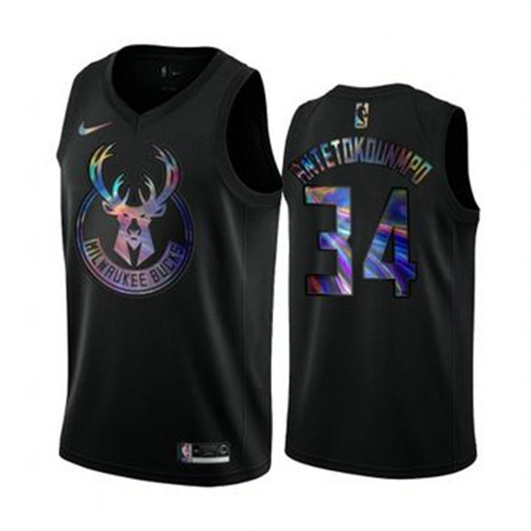 Nike Bucks #34 Giannis Antetokounmpo Men's Iridescent Holographic Collection NBA Jersey - Black