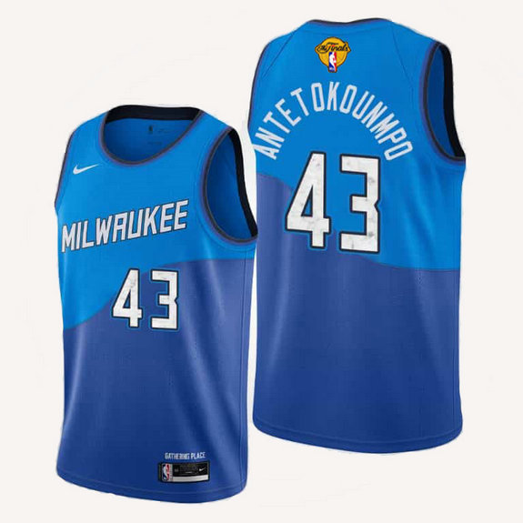 Nike Bucks #43 Thanasis Antetokounmpo Men's 2021 NBA Finals Bound City Edition Jersey Blue
