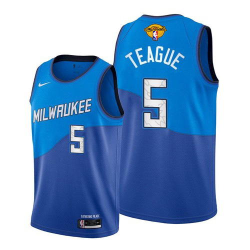 Nike Bucks #5 Jeff Teague Men's 2021 NBA Finals Bound City Edition Jersey Blue