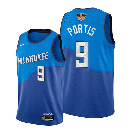 Nike Bucks #9 Bobby Portis Men's 2021 NBA Finals Bound City Edition Jersey Blue