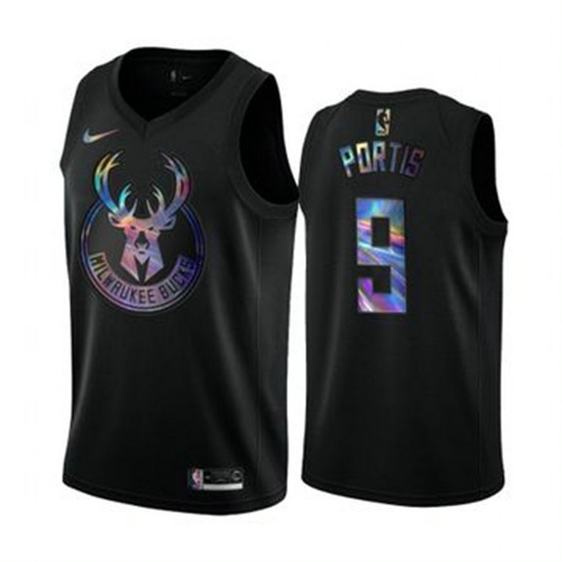 Nike Bucks #9 Bobby Portis Men's Iridescent Holographic Collection NBA Jersey - Black