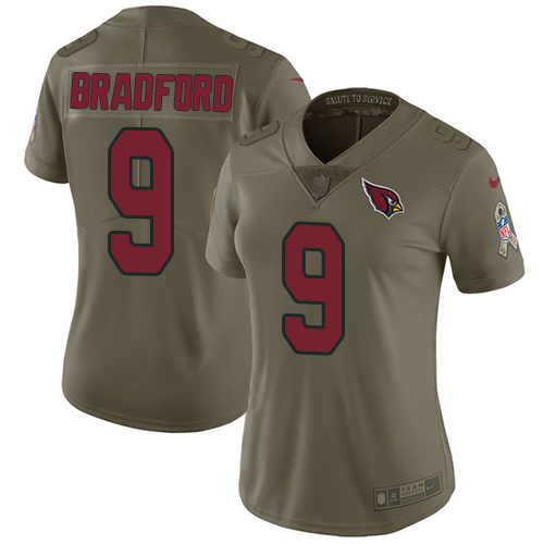 Nike Cardinals #9 Sam Bradford Olive Women's Stitched NFL Limited 2017 Salute to Service Jersey