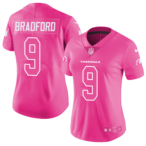 Nike Cardinals #9 Sam Bradford Pink Women's Stitched NFL Limited Rush Fashion Jersey