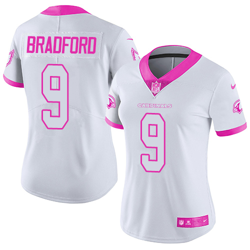 Nike Cardinals #9 Sam Bradford White Pink Women's Stitched NFL Limited Rush Fashion Jersey