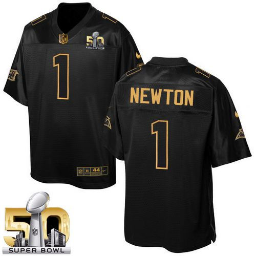 Nike Carolina Panthers 1 Cam Newton Black Super Bowl 50 NFL Elite Pro Line Gold Collection Jersey