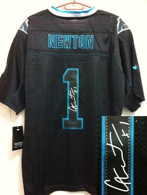 Nike Carolina Panthers 1 Cam Newton Elite Light Out Black Signed NFL Jerseys