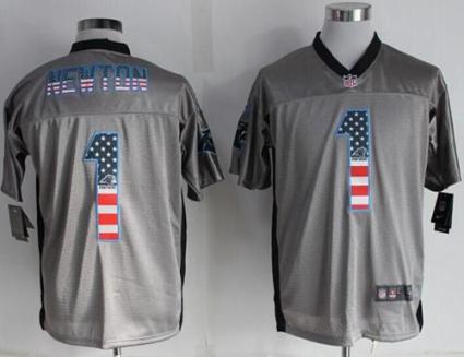 Nike Carolina Panthers 1 Cam Newton Grey Men-s Stitched NFL Elite USA Flag Fashion Jersey