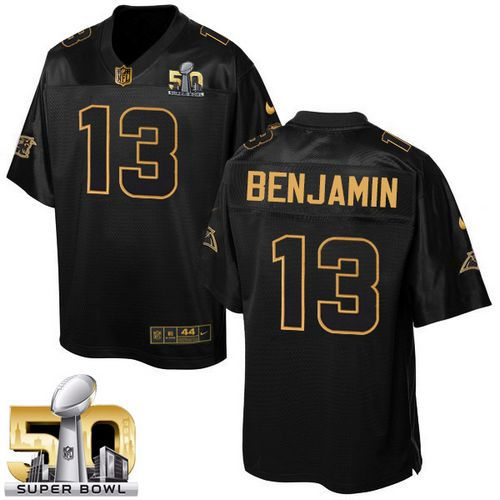 Nike Carolina Panthers 13 Kelvin Benjamin Black Super Bowl 50 NFL Elite Pro Line Gold Collection Jersey
