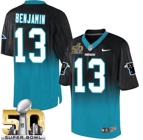 Nike Carolina Panthers 13 Kelvin Benjamin BlackBlue Super Bowl 50 NFL Elite Fadeaway Fashion Jersey