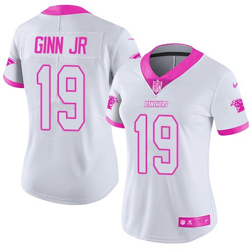 Nike Carolina Panthers 19 Ted Ginn Jr White Pink NFL Limited Rush Fashion Jersey