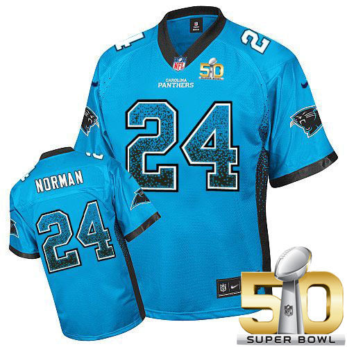 Nike Carolina Panthers 24 Josh Norman Blue Alternate Super Bowl 50 NFL Elite Drift Fashion Jersey