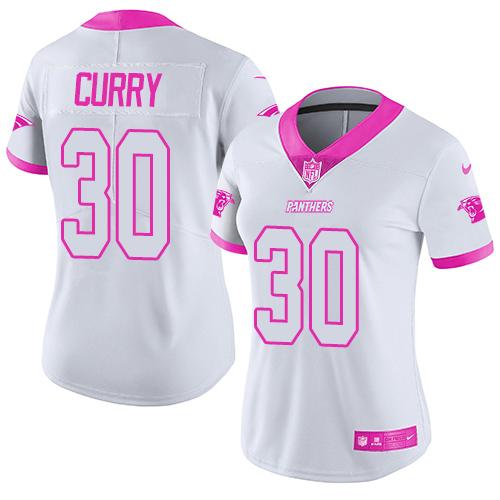 Nike Carolina Panthers 30 Stephen Curry White Pink NFL Limited Rush Fashion Jersey