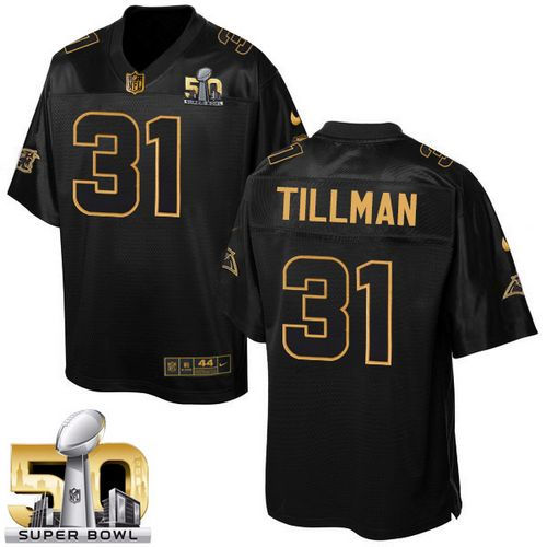 Nike Carolina Panthers 31 Charles Tillman Black Super Bowl 50 NFL Elite Pro Line Gold Collection Jersey
