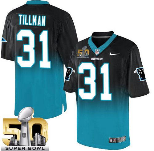 Nike Carolina Panthers 31 Charles Tillman BlackBlue Super Bowl 50 NFL Elite Fadeaway Fashion Jersey
