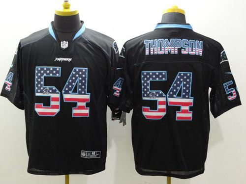 Nike Carolina Panthers 54 Shaq Thompson Black NFL Elite USA Flag Fashion Jersey