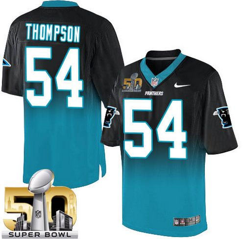 Nike Carolina Panthers 54 Shaq Thompson BlackBlue Super Bowl 50 NFL Elite Fadeaway Fashion Jersey