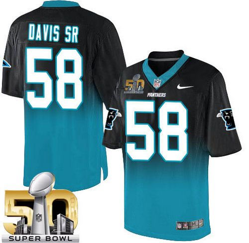 Nike Carolina Panthers 58 Thomas Davis Sr BlackBlue Super Bowl 50 NFL Elite Fadeaway Fashion Jersey