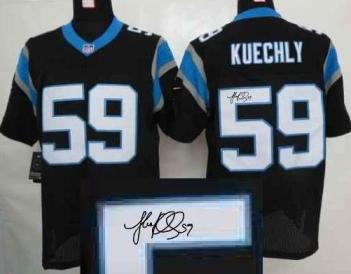 Nike Carolina Panthers 59 Kuechly Black Elite Signed NFL Jerseys