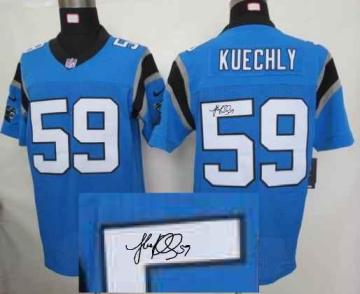 Nike Carolina Panthers 59 Kuechly Blue Elite Signed NFL Jerseys
