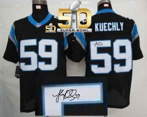 Nike Carolina Panthers 59 Luke Kuechly Black Team Color Super Bowl 50 NFL Elite Autographed Jersey