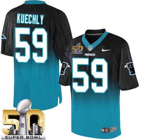 Nike Carolina Panthers 59 Luke Kuechly BlackBlue Super Bowl 50 NFL Elite Fadeaway Fashion Jersey