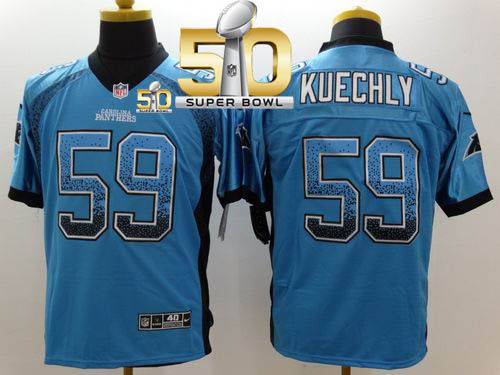 Nike Carolina Panthers 59 Luke Kuechly Blue Alternate Super Bowl 50 NFL Elite Drift Fashion Jersey