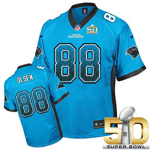 Nike Carolina Panthers 88 Greg Olsen Blue Alternate Super Bowl 50 NFL Elite Drift Fashion Jersey
