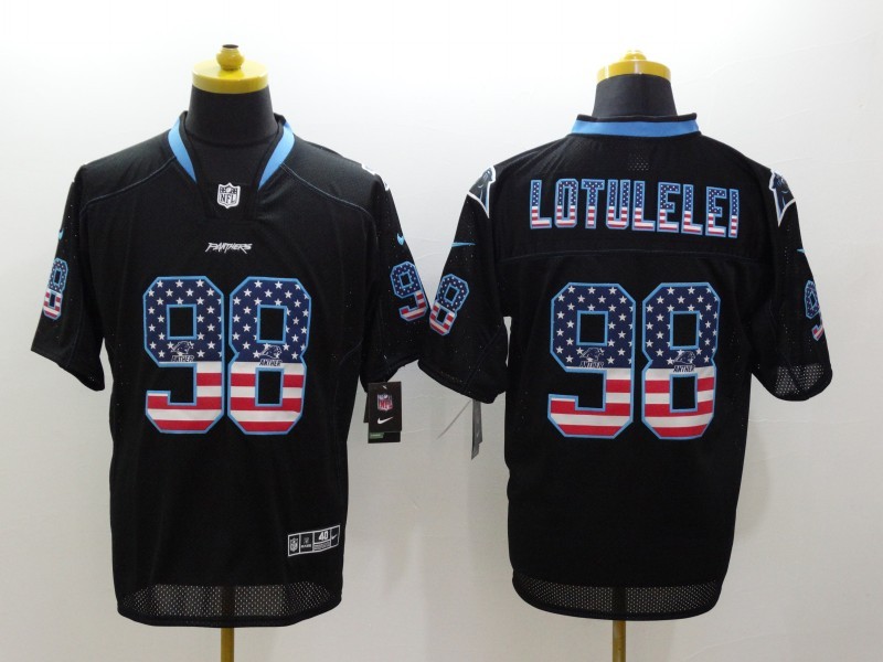 Nike Carolina Panthers 98 LOTULELEL Black USA Flag Fashion Elite NFL Jerseys
