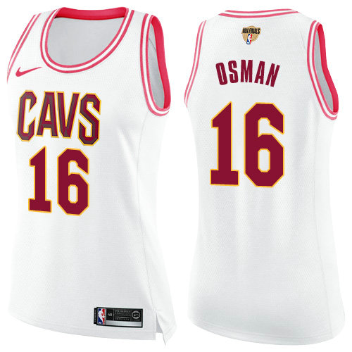 Nike Cavaliers #16 Cedi Osman White Pink The Finals Patch Women's NBA Swingman Fashion Jersey