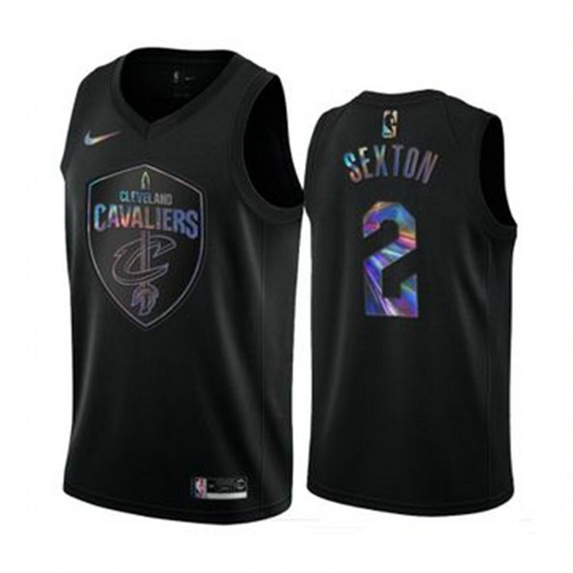 Nike Cavaliers #2 Collin Sexton Men's Iridescent Holographic Collection NBA Jersey - Black