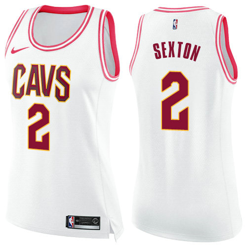 Nike Cavaliers #2 Collin Sexton White Pink Women's NBA Swingman Fashion Jersey