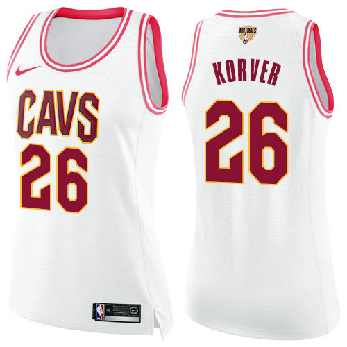 Nike Cavaliers #26 Kyle Korver White Pink The Finals Patch Women's NBA Swingman Fashion Jersey