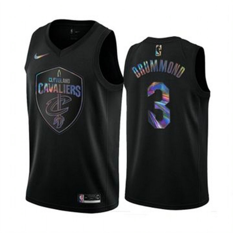 Nike Cavaliers #3 Andre Drummond Men's Iridescent Holographic Collection NBA Jersey - Black