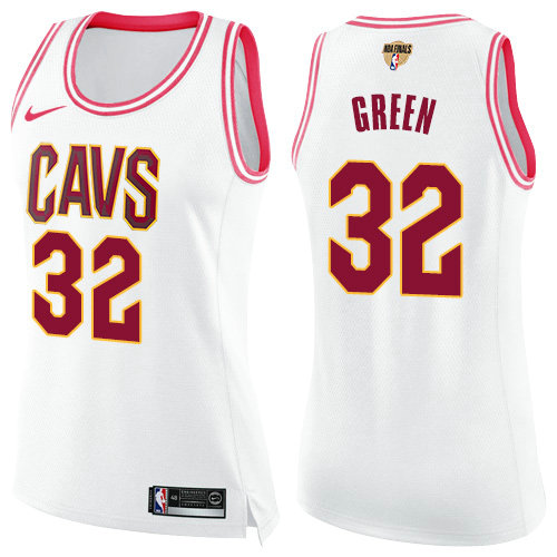 Nike Cavaliers #32 Jeff Green White Pink The Finals Patch Women's NBA Swingman Fashion Jersey