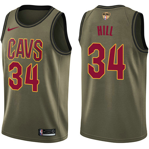 Nike Cavaliers #34 Tyrone Hill Green Salute to Service The Finals Patch NBA Swingman Jersey