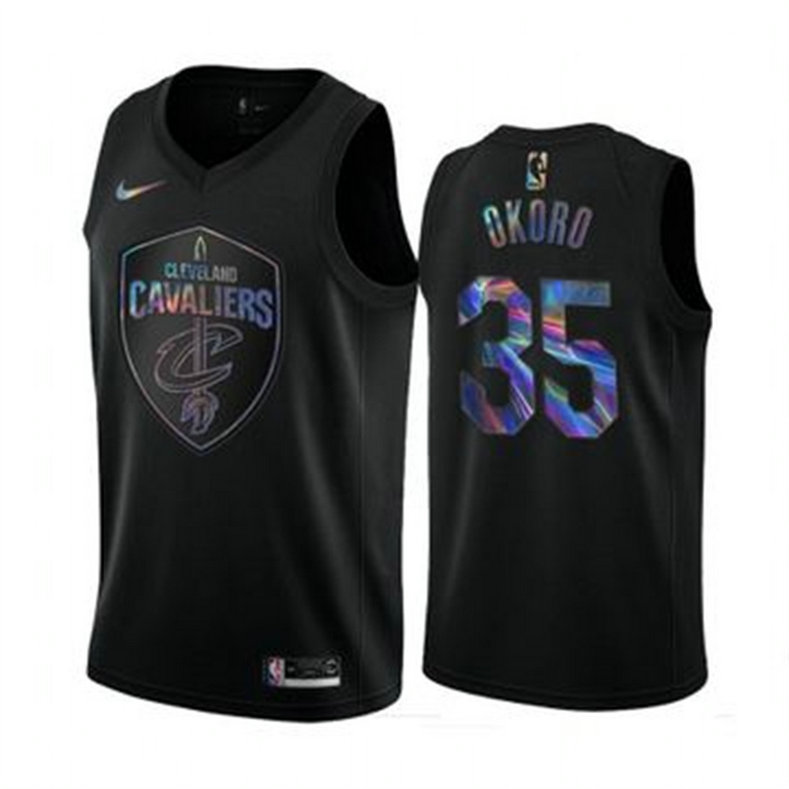 Nike Cavaliers #35 Isaac Okoro Men's Iridescent Holographic Collection NBA Jersey - Black