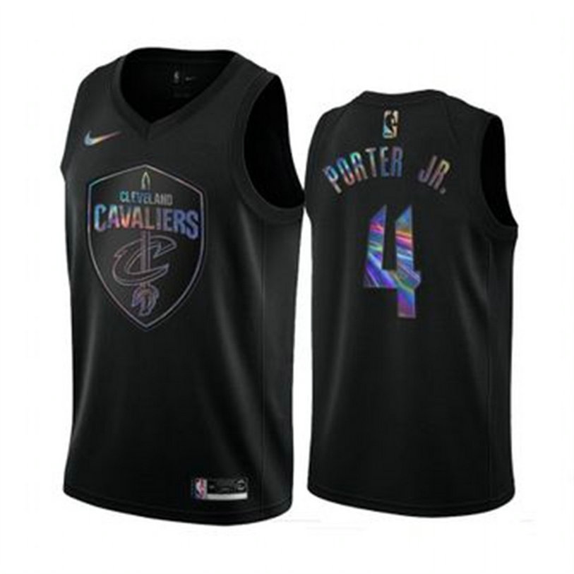 Nike Cavaliers #4 Kevin Porter Jr. Men's Iridescent Holographic Collection NBA Jersey - Black